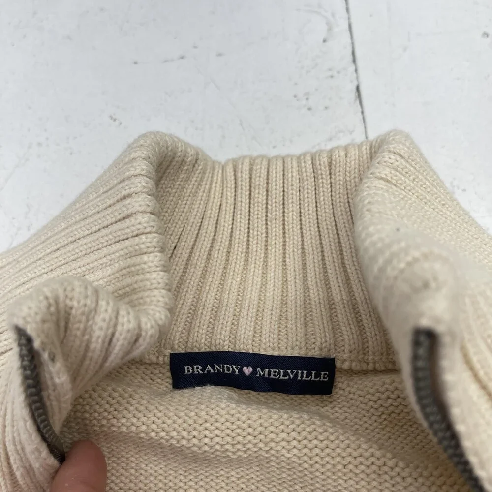 Brandy Melville Sweater Womens One Size Cream Navy Striped Half Zip Pullover - Picture 2 of 7